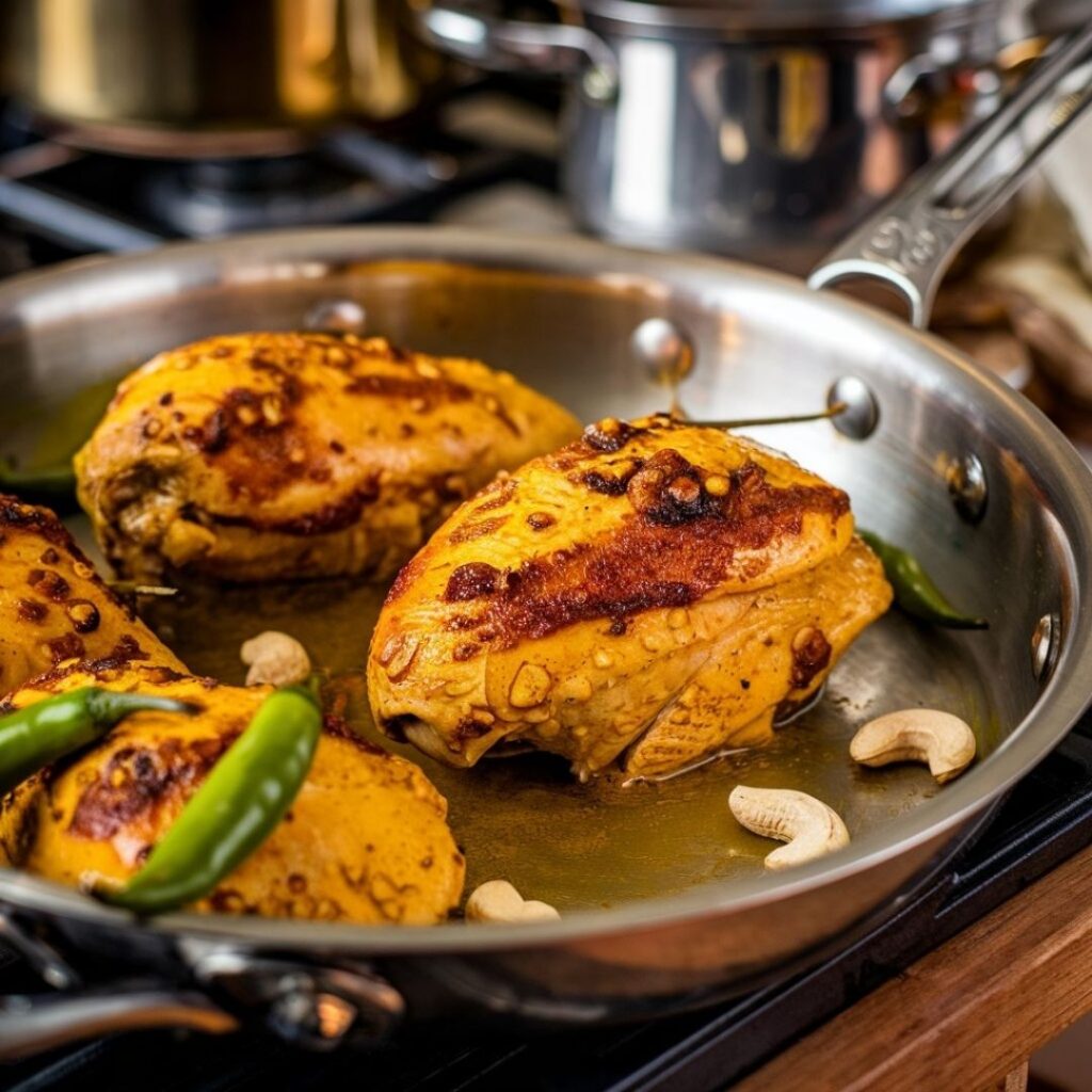 Chicken marinating in coconut milk and spices