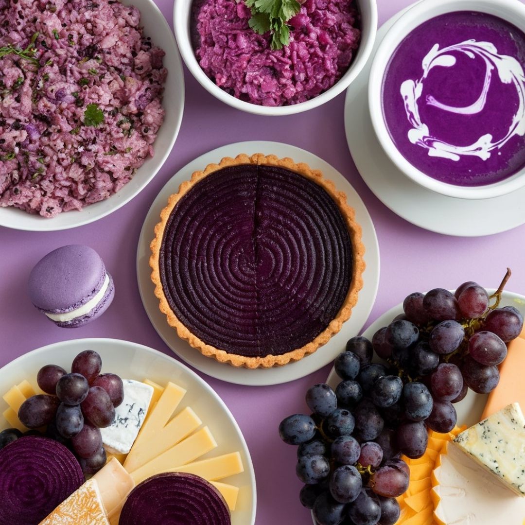 Gourmet dishes featuring ingredients of purple food benefits