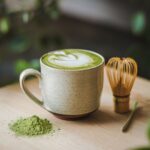 Relaxing with a warm matcha latte