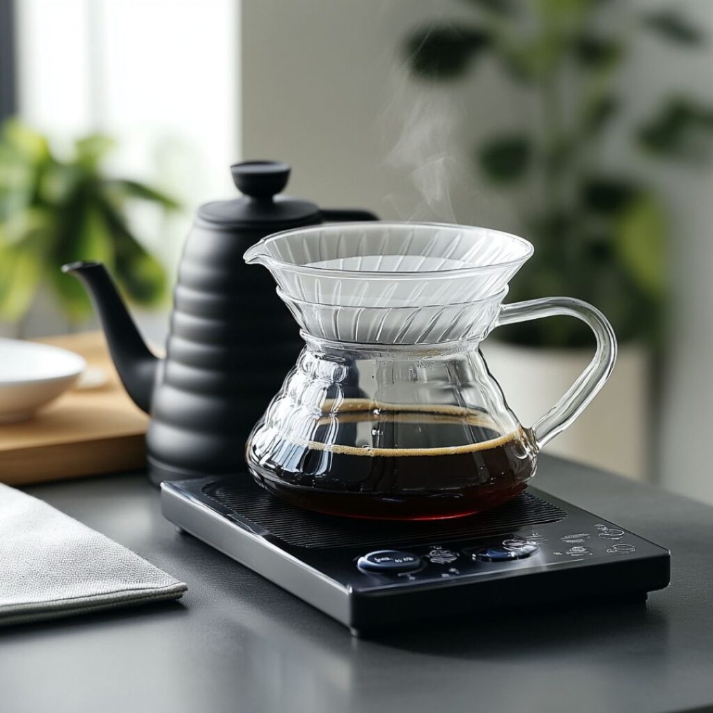 Pour-over coffee preparation with precision and care highlighting coffee benefits