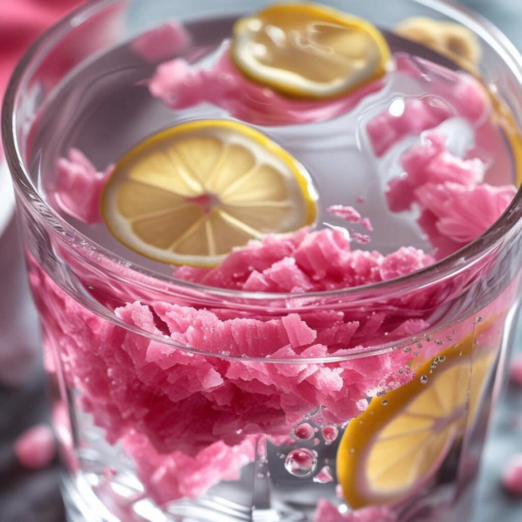 Close-up of pink salt crystals dissolving in water showing the transformation process of pink salt trick recipe