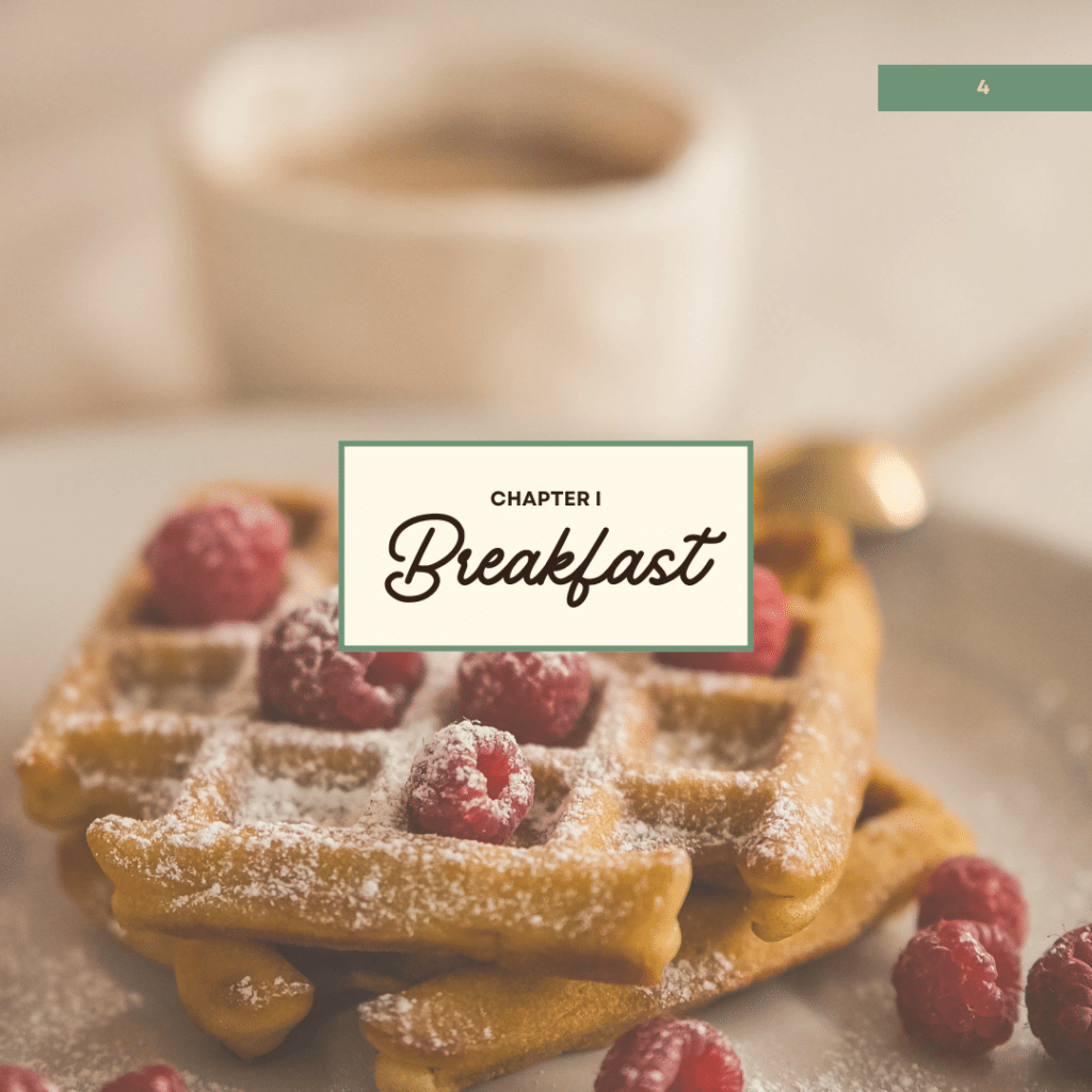 Breakfast recipes section from the 100 Holiday Recipes digital cookbook for cozy holiday mornings